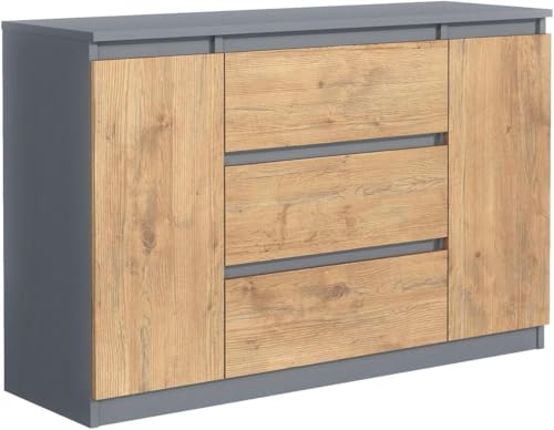 MebLocker Kommode mit 3 Schubladen 2 Schranktüren 120 cm Ideal für Wohnzimmer, Schlafzimmer, Kinderzimmer und Büro Moderne Elegante Lösung für stilvolle Aufbewahrung (Anthrazit/Lancelot) von MebLocker