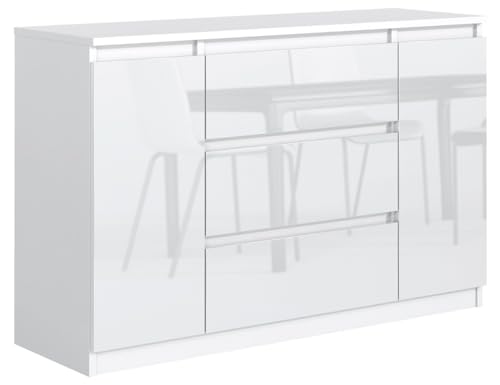 MebLocker Kommode mit 3 Schubladen 2 Schranktüren 120 cm Ideal für Wohnzimmer, Schlafzimmer, Kinderzimmer und Büro Moderne Elegante Lösung für stilvolle Aufbewahrung und Organisation (Weißer Glanz) von MebLocker