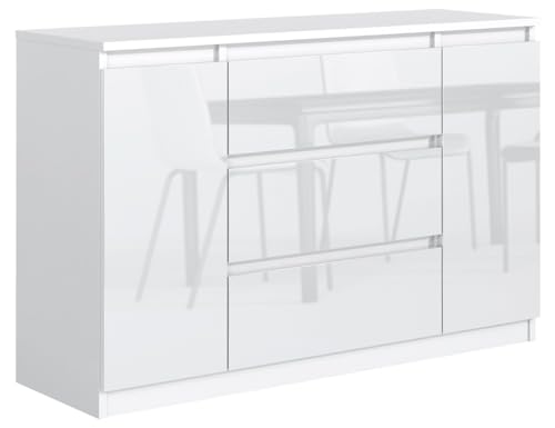 MebLocker Kommode mit 3 Schubladen 2 Schranktüren 120 cm Ideal für Wohnzimmer, Schlafzimmer, Kinderzimmer und Büro Moderne Elegante Lösung für stilvolle Aufbewahrung (Weißer Glanz) von MebLocker