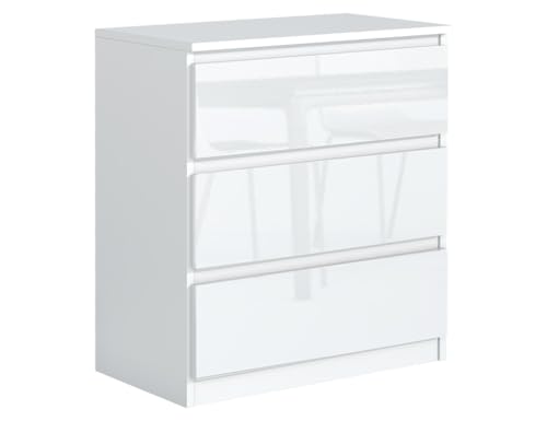 MebLocker Kommode mit 3 Schubladen Ideal für Wohnzimmer, Schlafzimmer, Kinderzimmer, Jugendzimmer und Büro Moderne Elegante Lösung für stilvolle Aufbewahrung (Weißer Glanz) von MebLocker