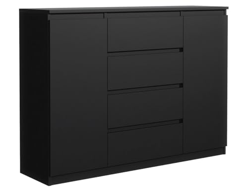MebLocker Kommode mit 4 Schubladen 2 Schranktüren 140 cm Ideal für Wohnzimmer, Schlafzimmer, Kinderzimmer und Büro Moderne Elegante Lösung für stilvolle Aufbewahrung (Schwarz) von MebLocker