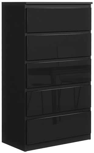 MebLocker Kommode mit 5 Schubladen Ideal für Wohnzimmer, Schlafzimmer, Kinderzimmer, Jugendzimmer und Büro Moderne Elegante Lösung für stilvolle Aufbewahrung (Glänzend Schwarz) von MebLocker