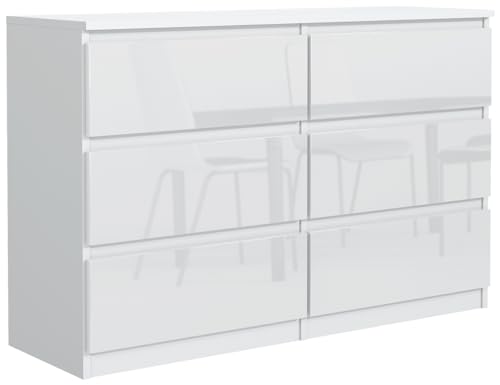 MebLocker Kommode mit 6 Schubladen 140 cm Ideal für Wohnzimmer, Schlafzimmer, Kinderzimmer, Jugendzimmer und Büro Moderne Elegante Lösung für stilvolle Aufbewahrung und Organisation (Weißer Glanz) von MebLocker