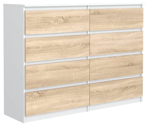 MebLocker Kommode mit 8 Schubladen 120 cm Ideal für Wohnzimmer, Schlafzimmer, Kinderzimmer, Jugendzimmer und Büro Moderne Elegante Lösung für stilvolle Aufbewahrung (Weiß Sonoma) von MebLocker
