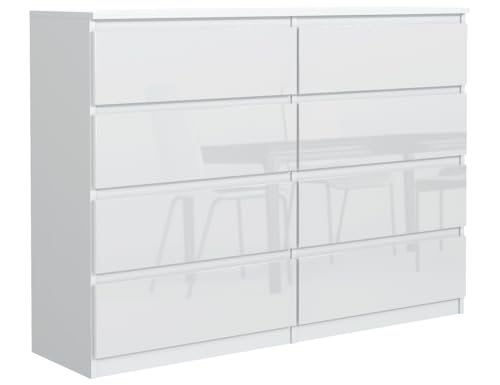 MebLocker Kommode mit 8 Schubladen 140 cm Ideal für Wohnzimmer, Schlafzimmer, Kinderzimmer, Jugendzimmer und Büro Moderne Elegante Lösung für stilvolle Aufbewahrung (Weißer Glanz) von MebLocker