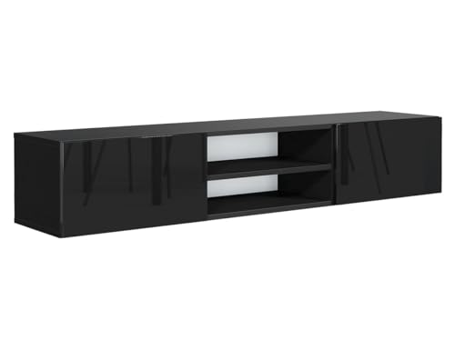 MebLocker TV Schrank Hängeschrank TV Board hängend 120cm Hängeboard, TV-Schrank Lowboard Hängeschrank Wandschrank Wohnwand für Wohnzimmer Fernsehtisch Tv möbel modern Design (Schwarz Glanz) von MebLocker