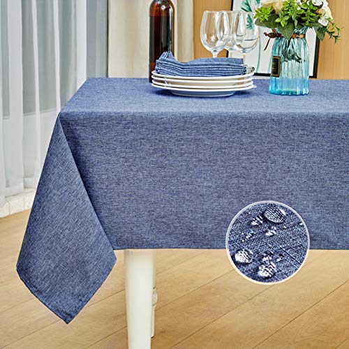 Mebakuk Rectangle Table Cloth Linen Farmhouse Tablecloth Waterproof Anti-Shrink Soft and Wrinkle Resistant Decorative Fabric Table Cover for Kitchen (Oblong 60 x 120 Inch (10-12 Seats), Denim Blue) von Mebakuk