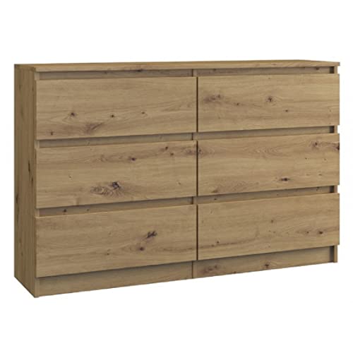 Kommode 120x30 Eiche Artisan 6 Schubladen geräumig Kommodenschrank Schubladenkommode Schlafzimmer Wohnzimmer Badezimmer Kinderzimmer (Eiche Artisan, M6 120 cm) von Mebel