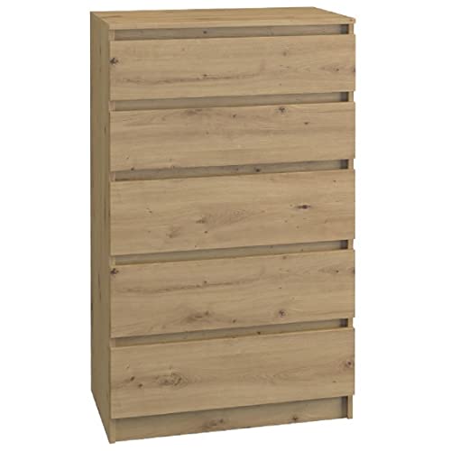 Kommode 70x40 Eiche Artisan 5 Schubladen geräumig Kommodenschrank Schubladenkommode Schlafzimmer Wohnzimmer Badezimmer Kinderzimmer (Eiche Artisan, M5 70 cm) von Mebel