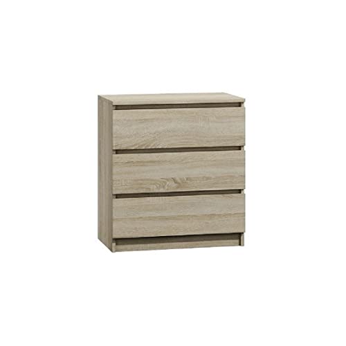 Kommode 70x40 Eiche Sonoma 3 Schubladen geräumig Kommodenschrank Schubladenkommode Schlafzimmer Wohnzimmer Badezimmer Kinderzimmer (Eiche Sonoma, M3 70 cm) von Mebel