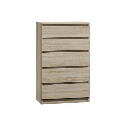 Kommode 70x40 Eiche Sonoma 5 Schubladen geräumig Kommodenschrank Schubladenkommode Schlafzimmer Wohnzimmer Badezimmer Kinderzimmer (Eiche Sonoma, M5 70 cm) von Mebel