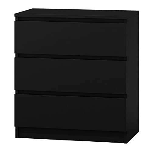 Kommode 70x40 Schwarz 3 Schubladen geräumig Kommodenschrank Schubladenkommode Schlafzimmer Wohnzimmer Badezimmer Kinderzimmer (Black, M3 70 cm) von Mebel