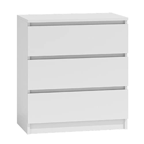 Kommode 70x40 Weiß 3 Schubladen geräumig Kommodenschrank Schubladenkommode Schlafzimmer Wohnzimmer Badezimmer Kinderzimmer (White, M3 70 cm) von Mebel