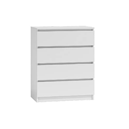 Kommode 70x40 Weiß 4 Schubladen geräumig Kommodenschrank Schubladenkommode Schlafzimmer Wohnzimmer Badezimmer Kinderzimmer (White, M4 70 cm) von Mebel