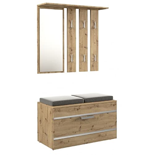 Kompaktgarderobe 85X35 Eiche Artisan Garderobe Schuhregal Eingangsbereich Schuhaufbewahrung Schuhschrank Sitzkissen Schuhbank Garderobenset Wandgarderobe Garderobenständer (Eiche Artisan, OP) von Mebel