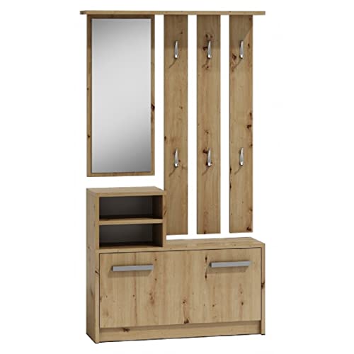 Kompaktgarderobe Garderobe Schuhregal Eingangsbereich Schuhaufbewahrung Schuhschrank Sitzkissen Schuhbank Garderobenset Wandgarderobe Garderobenständer (Eiche Artisan, GA) von Mebel