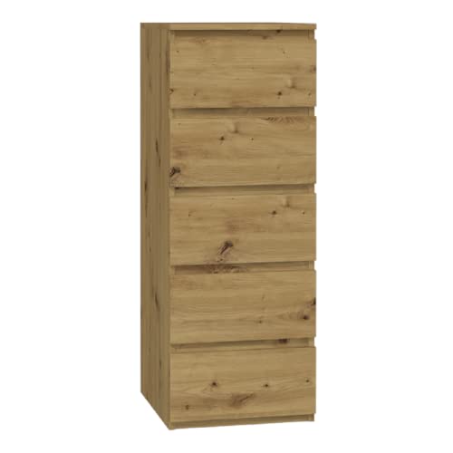 Mebel Kommode 40x45 Eiche Artisan 5 Schubladen geräumig Kommodenschrank Schubladenkommode Schlafzimmer Wohnzimmer Badezimmer Kinderzimmer (Eiche Artisan, W5 40 cm) von Mebel