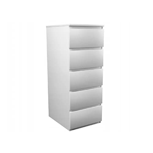 Mebel Kommode 40x45 Weiß 5 Schubladen geräumig Kommodenschrank Schubladenkommode Schlafzimmer Wohnzimmer Badezimmer Kinderzimmer (White, W5 40 cm) von Mebel