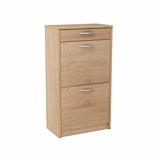 Meblando Schuhschrank Schuhregal - schuhkipper schmal + shauflade, 92 x 50 x 28 cm, Schuhkommode Schuhregal für Flur - Shoe Cabinet, Holzmöbel-Einheit (Sonoma Eiche) von Meblando