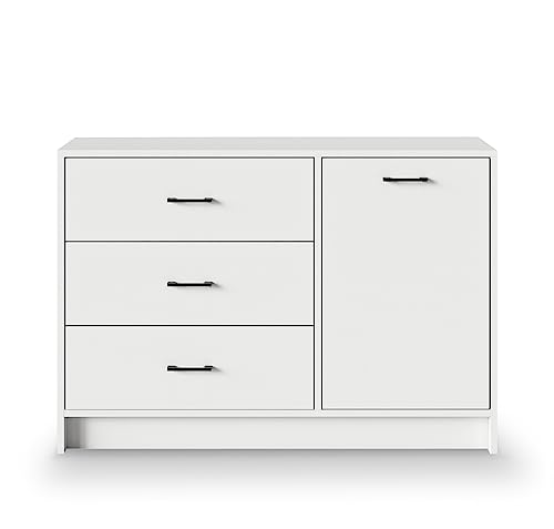 Meble Pitus Kommode Weiß - Sideboard Weiss 80 x 115 cm für Schlafzimmer, Büro, Wohnzimmer - DREI Schubladen mit Türen - Flurschrank von Meble Pitus