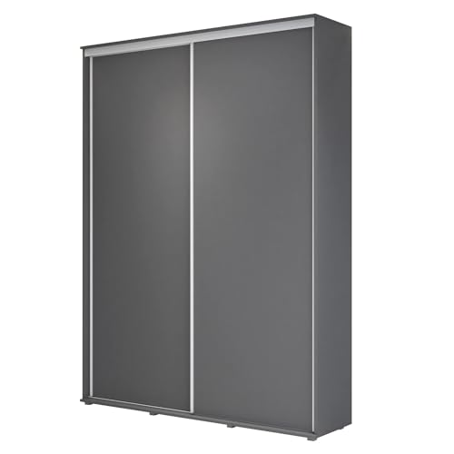 Meble Slupia Großer Kleiderschrank mit Schiebetüren ZUZA - 140 x 242 x 45 cm Möbel Zum Schlafzimmer, Vorraum, Garderobe, Schiebetüren Kleiderstange Einlegeböden - Laminierte Platte, Anthrazit von Meble Slupia