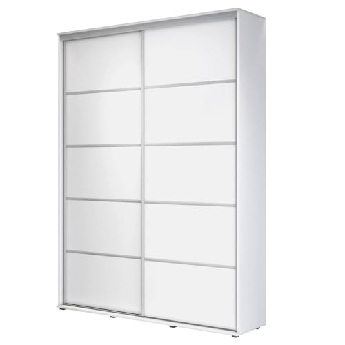 Meble Slupia Kleiderschrank Schiebetüren ZUZA Plus - 110 x 242 x 45 cm Schrank Schlafzimmer, Vorraum, Garderobe, Geteilte Tür, Kleiderstange Schrank mit Zwei Spiegel - Holzwerkstoff, Weiß von Meble Slupia