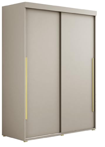 Meble Slupia Kleiderschrank Schiebetüren IGA - 180x202x62 cm Schrank Schlafzimmer, Vorraum, Garderobe, Geteilte Tür, Kleiderstange Schrank ohne Spiegel - Holzwerkstoff, Goldener Griff, Kaschmir von Meble Slupia