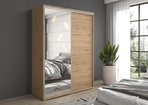 Meble Słupia - Kleiderschrank - Schlafzimmerschrank - BxHxT 100x202x61 cm - Schrank mit Spiegel und Schiebetüren, 2 Kleiderstangen - Beschläge in Silber - Garderobenschrank Gaja - Eiche Artisan Meble Słupia - Kleiderschrank - Schlafzimmerschrank - BxHxT 100x202x61 cm - Schrank mit Spiegel und Schiebetüren, 2 Kleiderstangen - Beschläge in Silber - Garderobenschrank Gaja - Eiche Artisan von Meble Slupia