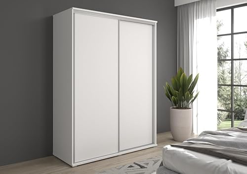 Meble Słupia - Kleiderschrank - Schlafzimmerschrank - BxHxT 110x202x61 cm - Schrank mit Schiebetüren, 2 Kleiderstangen und Fächern - Beschläge in Silberfarbe - Garderobenschrank Gaja - Weiß Meble Słupia - Kleiderschrank - Schlafzimmerschrank - BxHxT 110x202x61 cm - Schrank mit Schiebetüren, 2 Kleiderstangen und Fächern - Beschläge in Silberfarbe - Garderobenschrank Gaja - Weiß von Meble Slupia