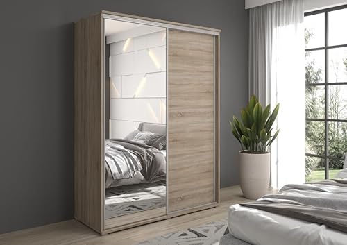 Meble Słupia - Kleiderschrank - Schlafzimmerschrank - BxHxT 110x202x61 cm - Schrank mit Spiegel und Schiebetüren, 2 Kleiderstangen - Beschläge in Silber - Garderobenschrank Gaja - Eiche Sonoma Meble Słupia - Kleiderschrank - Schlafzimmerschrank - BxHxT 110x202x61 cm - Schrank mit Spiegel und Schiebetüren, 2 Kleiderstangen - Beschläge in Silber - Garderobenschrank Gaja - Eiche Sonoma von Meble Slupia