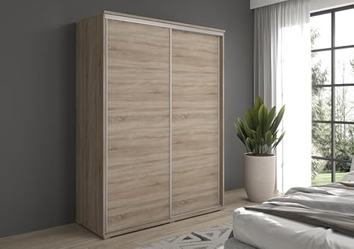 Meble Słupia - Kleiderschrank - Schlafzimmerschrank - BxHxT 150x202x61 cm - Schrank mit Schiebetüren, 2 Kleiderstangen und Fächern - Beschläge in Silberfarbe - Garderobenschrank Gaja - Eiche Sonoma Meble Słupia - Kleiderschrank - Schlafzimmerschrank - BxHxT 150x202x61 cm - Schrank mit Schiebetüren, 2 Kleiderstangen und Fächern - Beschläge in Silberfarbe - Garderobenschrank Gaja - Eiche Sonoma von Meble Slupia
