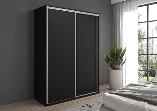 Meble Słupia - Kleiderschrank - Schlafzimmerschrank - BxHxT 170x202x61 cm - Schrank mit Schiebetüren, 2 Kleiderstangen und Fächern - Beschläge in Silberfarbe - Garderobenschrank Gaja - Schwarz Meble Słupia - Kleiderschrank - Schlafzimmerschrank - BxHxT 170x202x61 cm - Schrank mit Schiebetüren, 2 Kleiderstangen und Fächern - Beschläge in Silberfarbe - Garderobenschrank Gaja - Schwarz von Meble Slupia