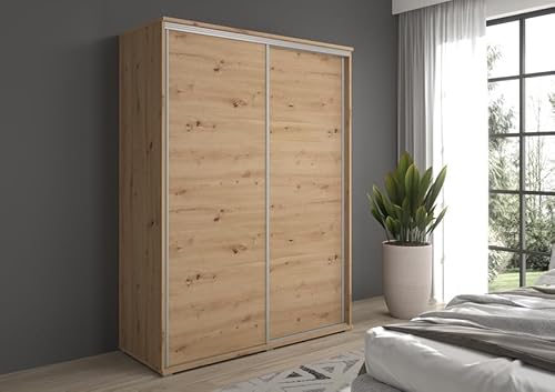 Meble Słupia - Kleiderschrank - Schlafzimmerschrank - BxHxT 180x202x61 cm - Schrank mit Schiebetüren, 2 Kleiderstangen und Fächern - Beschläge in Silberfarbe - Garderobenschrank Gaja - Eiche Artisan Meble Słupia - Kleiderschrank - Schlafzimmerschrank - BxHxT 180x202x61 cm - Schrank mit Schiebetüren, 2 Kleiderstangen und Fächern - Beschläge in Silberfarbe - Garderobenschrank Gaja - Eiche Artisan von Meble Slupia