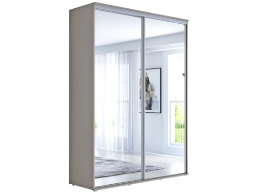 Meble Slupia - Garderobenschrank - Kleiderschrank mit 2 Spiegel und Schiebetüren - B 140 x H 242 x T 61 cm - Kleider Schrank Schlafzimmer, Flur - mit Kleiderstange - Maja 50Kaschmir von Meble Slupia