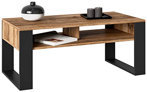 Boho Style, Eleganter Couchtisch - Die perfekte Deko Wohnzimmer für Ihr Zuhause - Niedriger Wohnzimmertisch in verschiedenen Größen - Aus strapazierfähigen Sofatisch Materialien Schwarz/Retro-Holz von MeblePitus.pl