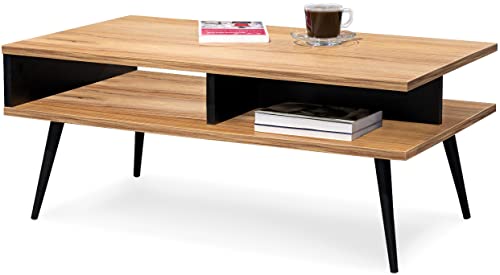 MeblePitus.pl Couchtisch - Couchtisch aus Holz - doppeltes Bücherregal - dekorativ, Designer, modernistischer Look, minimalistischer Stil - komplett aus Holz, Eiche/Schwarz von MeblePitus.pl