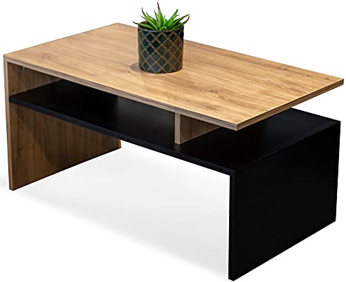 MeblePitus.pl Eiche/schwarz glänzender Couchtisch für das Wohnzimmer - modernistischer Look, minimalistischer Stil Betonelement von MeblePitus.pl