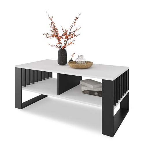 Meble Pitus Couchtisch - Wohnzimmertisch Modern - Couchtisch mit Stauraum 90 x 50 x 50cm - Tisch für Wohnzimmer - Möbel mit Lamellenelementen - Weiß von MeblePitus.pl