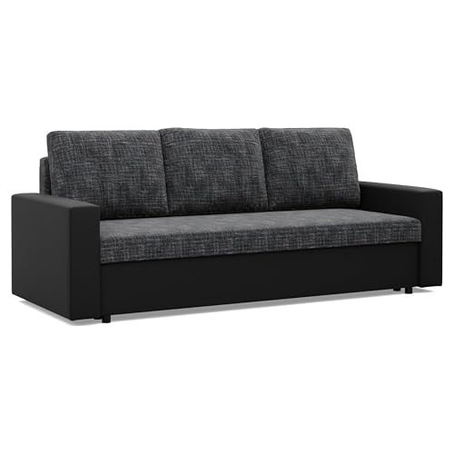 Mebligo - Sofa Dreisitzer Wohnzimmer mit Schlaffunktion, Bettkasten und Kunsteleder 220x92x92 (BxHxT) Dunkelgrau und Schwarz Luna, Schlafsofa Platzsparend, Schlafcouch, Sofabett, Sofa Bed, Bettsofa von Mebligo