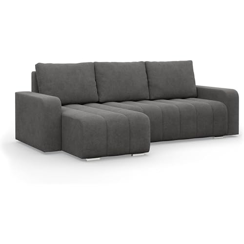 Mebligo - Ecksofa mit Schlaffunktion und Betkasten 237 cm Breit Abrielle, Eckcouch Universelle Form, Sofa mit Bonell Federkern, Couch Wohnzimmer, Ecke Sofa - Dunkelgrau (Abriamo 07) von Mebligo