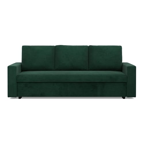 Mebligo - Sofa 3 Sitzer mit Schlaffunktion 220 x 92 x 92 cm NEO Kollektion, Sofa Klein Schlafsofa mit Bettkasten, Sofa Wohnzimmer, Sitz mit Bonellfedern, Dunkelgrün von Mebligo