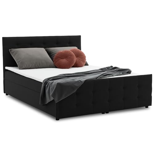 Mebligo Boxspringbett mit Bettkasten Siena | Polsterbett Bett mit Kopfstütze | Bonell-Federkernmatratze mit Topper (Hugo 100, 160X200) von Mebligo