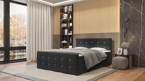 Mebligo Boxspringbett mit Bettkasten Trento | Polsterbett Bett mit Kopfstütze | Bonell-Federkernmatratze mit oder ohne Topper (Enjoy New 25, 180x200 mit Topper) von Mebligo