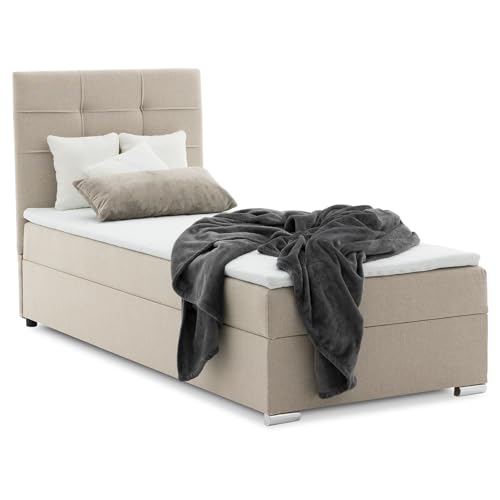 Mebligo Boxspringbett mit bettkasten Napoli 90 L/R Polsterbett Bett mit Kopfstutze Bonell-Federkernmmatratze (Hugo 1, RECHTS) von Mebligo