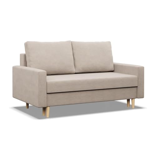 Mebligo - Couch mit Schlaffunktion und Bettkasten Blank, 2 Sitzer Sofa 152 cm Breit, Schlafsofa, Ausziehbares Couch auf Holzfüßen, Schlafcouch - Sofa Beige Mebligo - Couch mit Schlaffunktion und Bettkasten Blank, 2 Sitzer Sofa 152 cm Breit, Schlafsofa, Ausziehbares Couch auf Holzfüßen, Schlafcouch - Sofa Beige von Mebligo