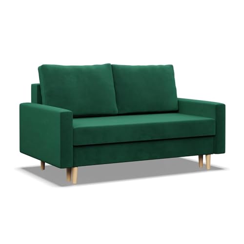 Mebligo - Sofa mit Schlaffunktion und Bettkasten Blank, 2 Sitzer Sofa 152 cm Breit, Schlafsofa, Ausziehbares Couch auf Holzfüßen, Schlafcouch - Flaschengrün Mebligo - Sofa mit Schlaffunktion und Bettkasten Blank, 2 Sitzer Sofa 152 cm Breit, Schlafsofa, Ausziehbares Couch auf Holzfüßen, Schlafcouch - Flaschengrün von Mebligo