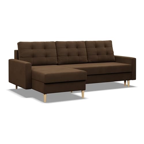 Mebligo - Ecksofa mit Schlaffunktion und Bettkasten BLANK, 223x88x140 cm, Universelles Eckcouch, Rechte oder Linke Seite Couch, Wohnzimmer Schlafsofa. L Couch mit Schlaffunktion - Braun von Mebligo