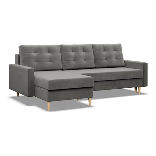 Mebligo - Ecksofa mit Schlaffunktion und Bettkasten Blank, Eckcouch Convertible (Links und Rechts) Sofa L Form 223 x 140 x 92 cm, Couch mit Bonellfedern, Ecke Sofa Wohnzimmer, Schlafsofa - Hellgrau von Mebligo