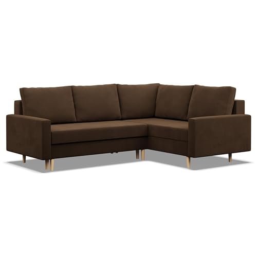 Mebligo - Ecksofa mit Schlaffunktion und Bettkasten Blank, Eckcouch mit Ottomane Rechts, Sofa L Form 223 x 172 x 88 cm, Couch Wohnzimmer, Ecke Sofa Wohnlandschaft, Schlafsofa - Braun von Mebligo