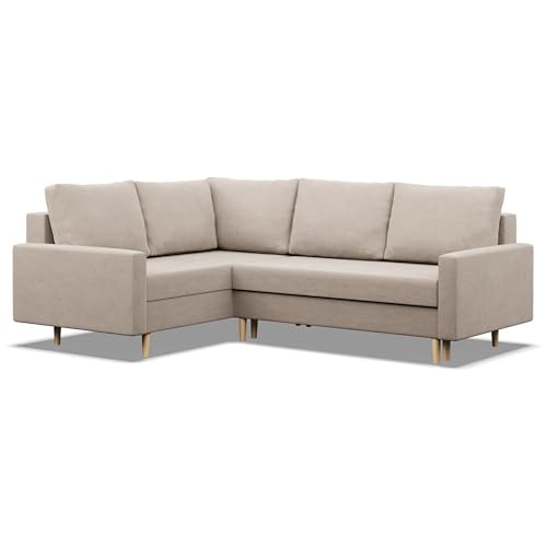 Mebligo - Ecksofa mit Schlaffunktion und Bettkasten Blank, Eckcouch mit Ottomane Links, Sofa L Form 226 x 175 x 92 cm, Couch mit Bonellfedern, Ecke Sofa Wohnzimmer, Schlafsofa - Beige von Mebligo